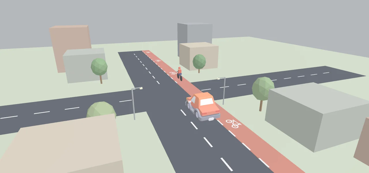 Voorbeeld van een gegenereerde oefensituatie: rechts afslaan met een fietser rechts van je
