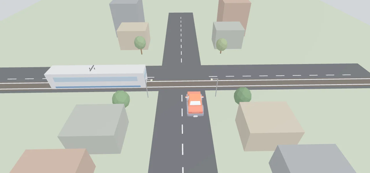 Voorbeeld van een gegenereerde oefensituatie: tram op een kruispunt: wie gaat voor?